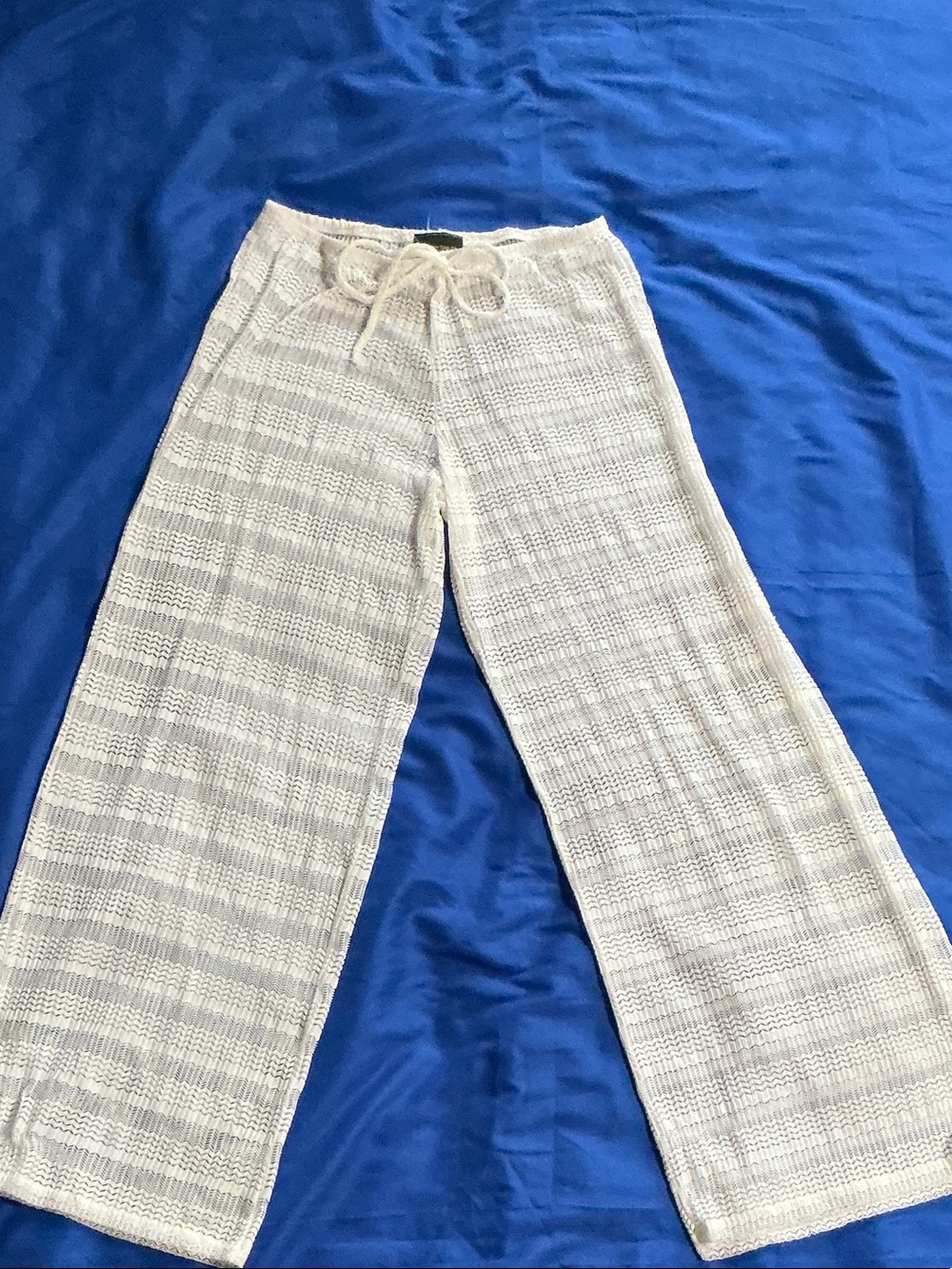 Jordan Taylor Cream Knit Wide-Leg Drawstring Pants
